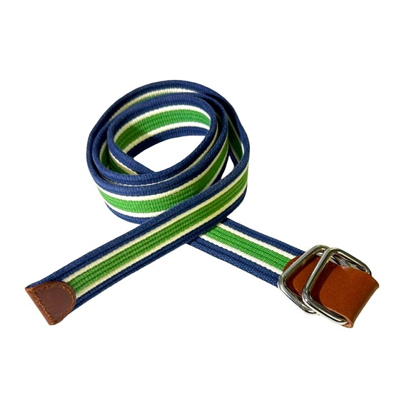 Brooks Brothers Other - Brooks Brothers mens L Large green blue stripe 100% cotton preppy belt EUC